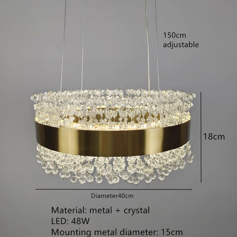 Moderner Kristall-Kronleuchter mit verstellbarem Gold-Metall