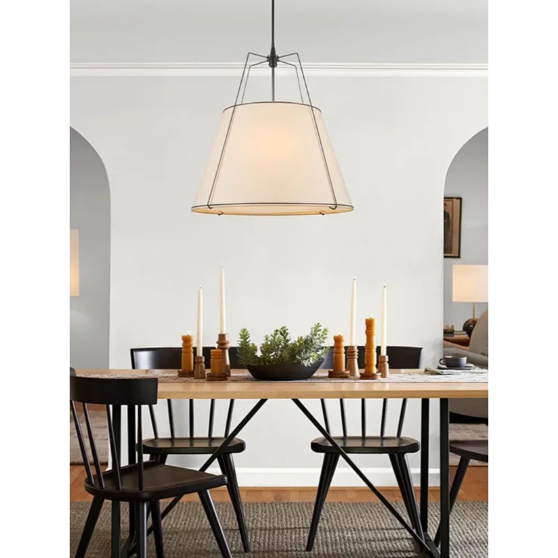 Cone drum pendant light, fabric lampshade, restaurant kitchen pendant light, indoor home decoration lighting - vue 4 sur 8