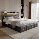 Storage Bed,Upholstered Bed 140/160x200cm,Headboard with LED Lighting and Charging USB,Double Bed with Storage Space,No mattress