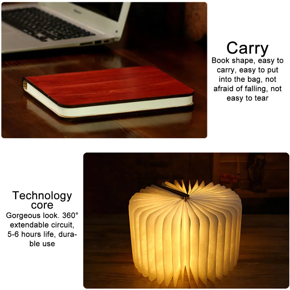3D créatif Led livre veilleuse Portable en bois 5V Usb Rechargeable magnétique pliable bureau Table lampe décoration de la maison 5 couleurs - vue 5 sur 9