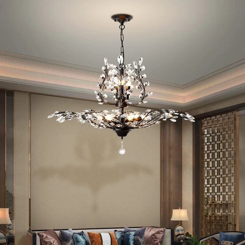 Vintage bougie suspension nordique LED lustre en cristal pour salon chambre cuisine Villa hôtel Hall luminaire - vue 4 sur 17