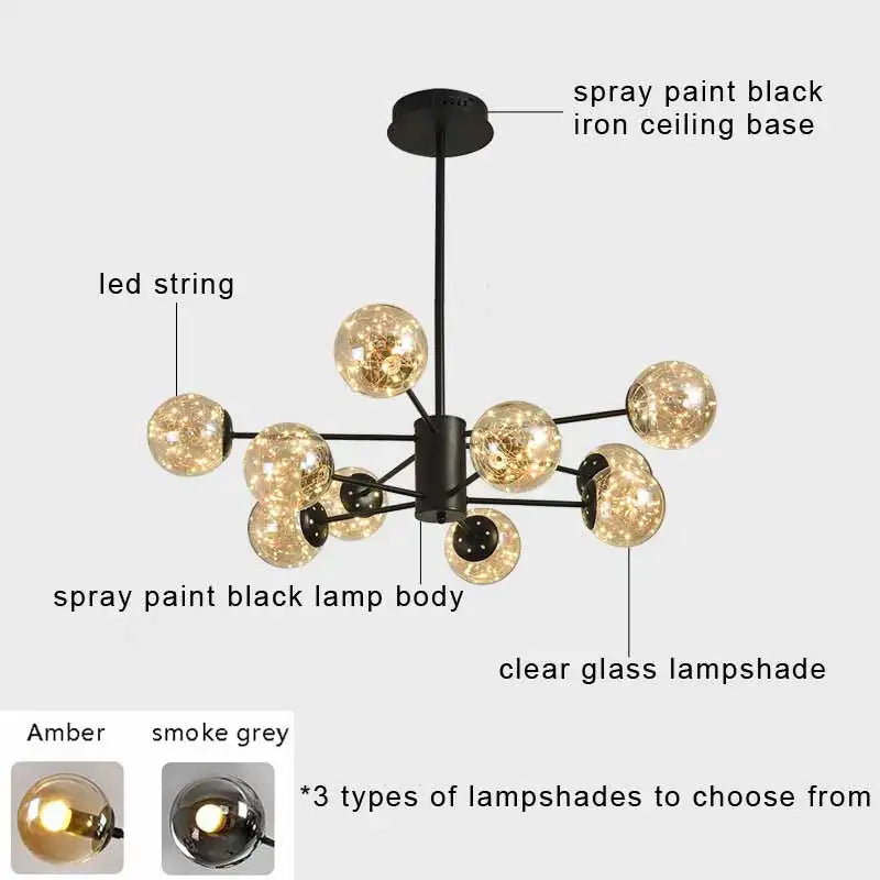 lustre moderne en forme d'étoile avec abat-jour en verre décoratif - vue 5 sur 24