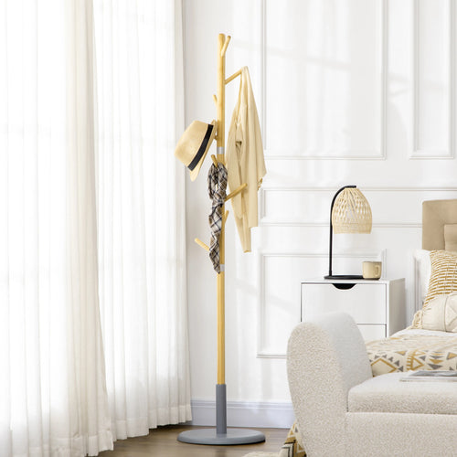 HOMCOM bamboo stand rack with 8 hooks Ø 37,8x175,6 cm Natural - vue 3 sur 7