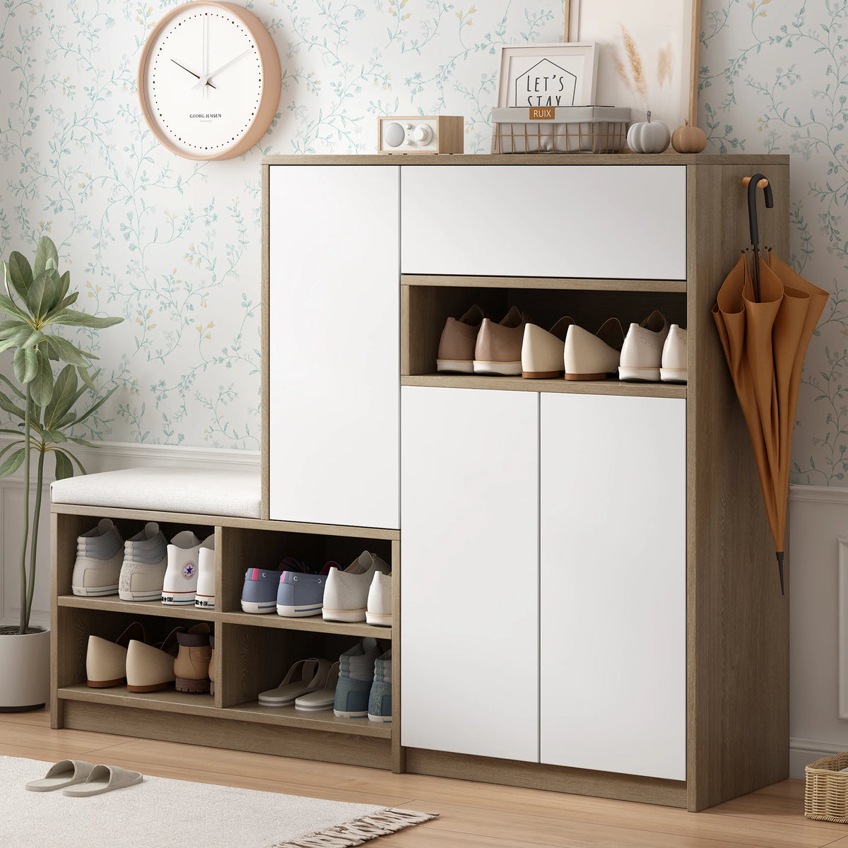 Shoe storage bench & shoe cabinet, multi-functional shoe rack with padded seat, versatile shoe storage - vue 6 sur 6