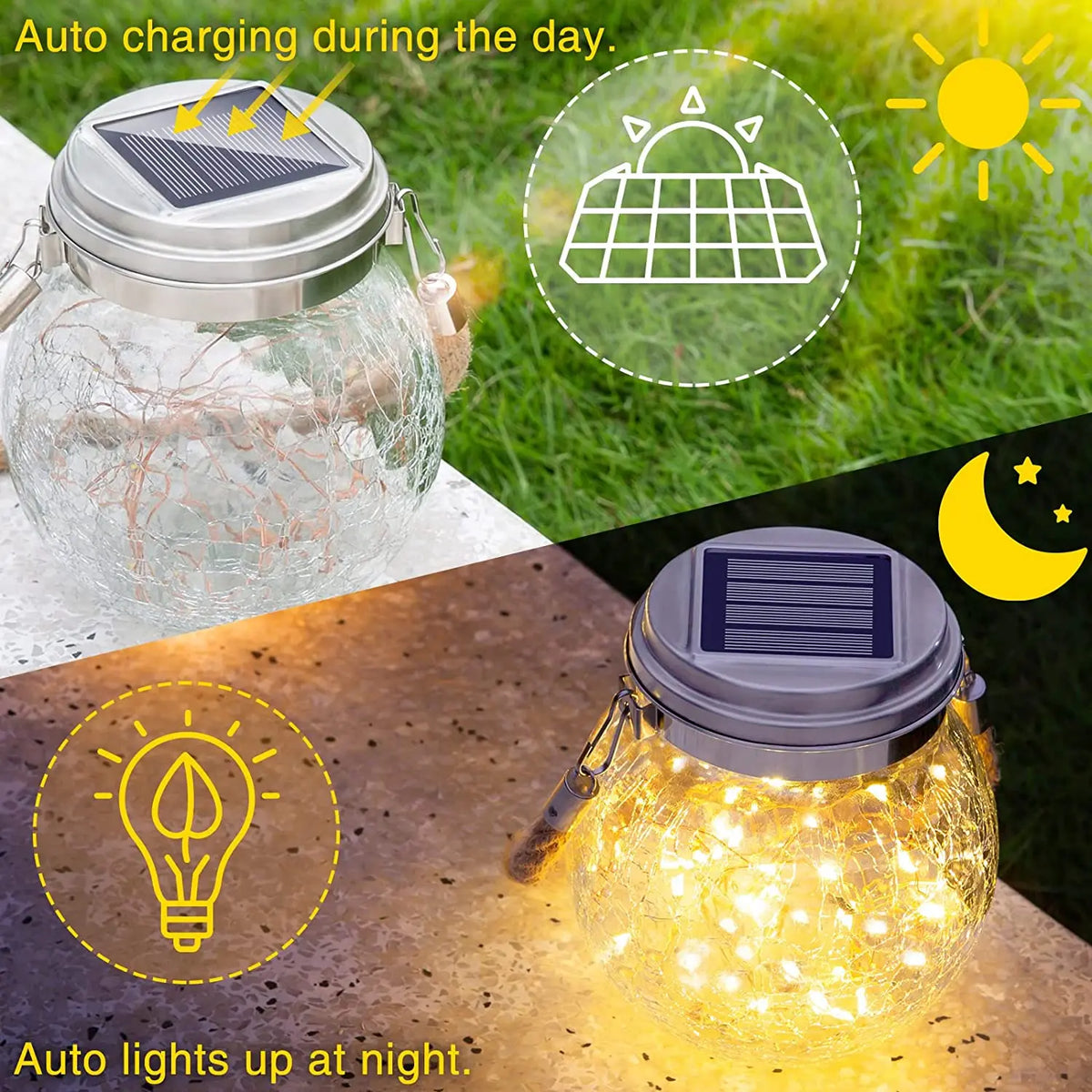 Solarbetriebene Pendelleuchte aus Crackle-Glas für Garten und Außenbereich - vue 5 sur 9