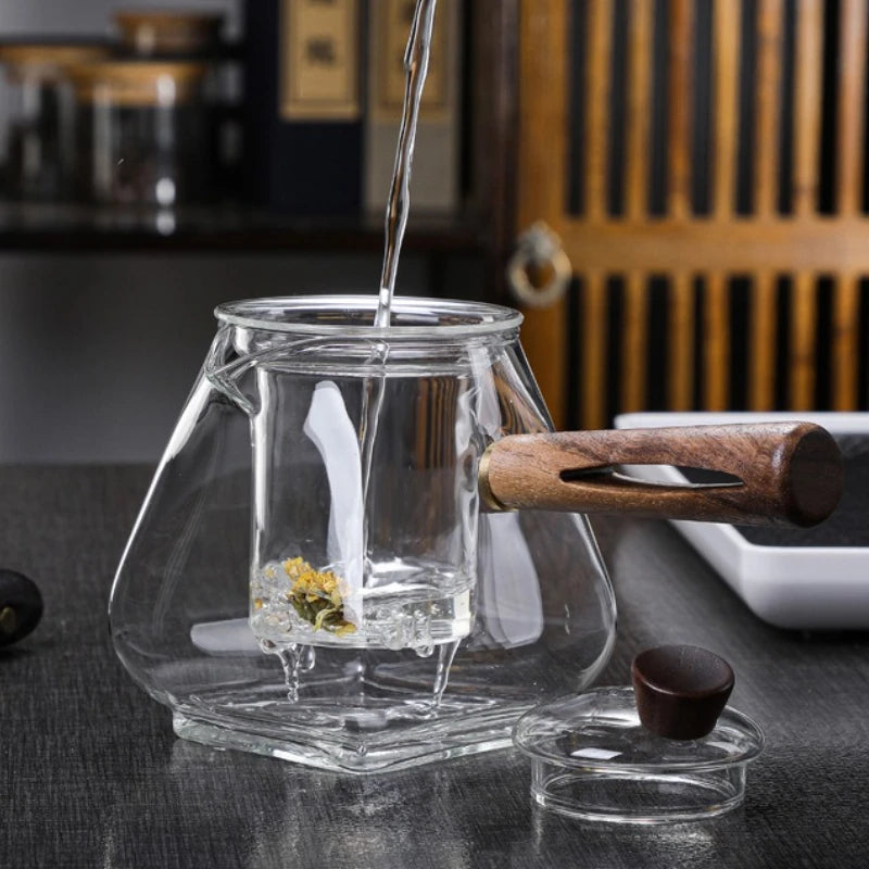 Théière verre borosilicate poignée bois résistante chaleur - vue 3 sur 7