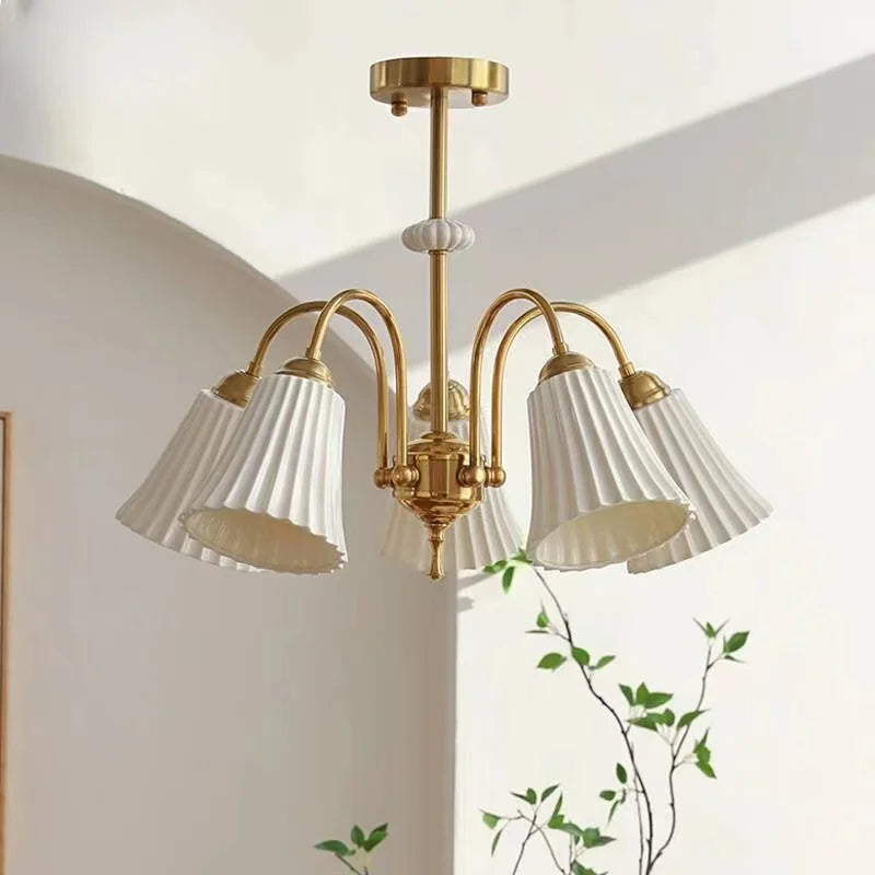 Lustre de style français rétro en céramique blanche - vue 5 sur 11