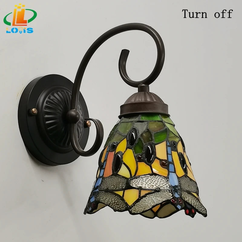 applique murale style tiffany libellule rétro en verre - vue 6 sur 6