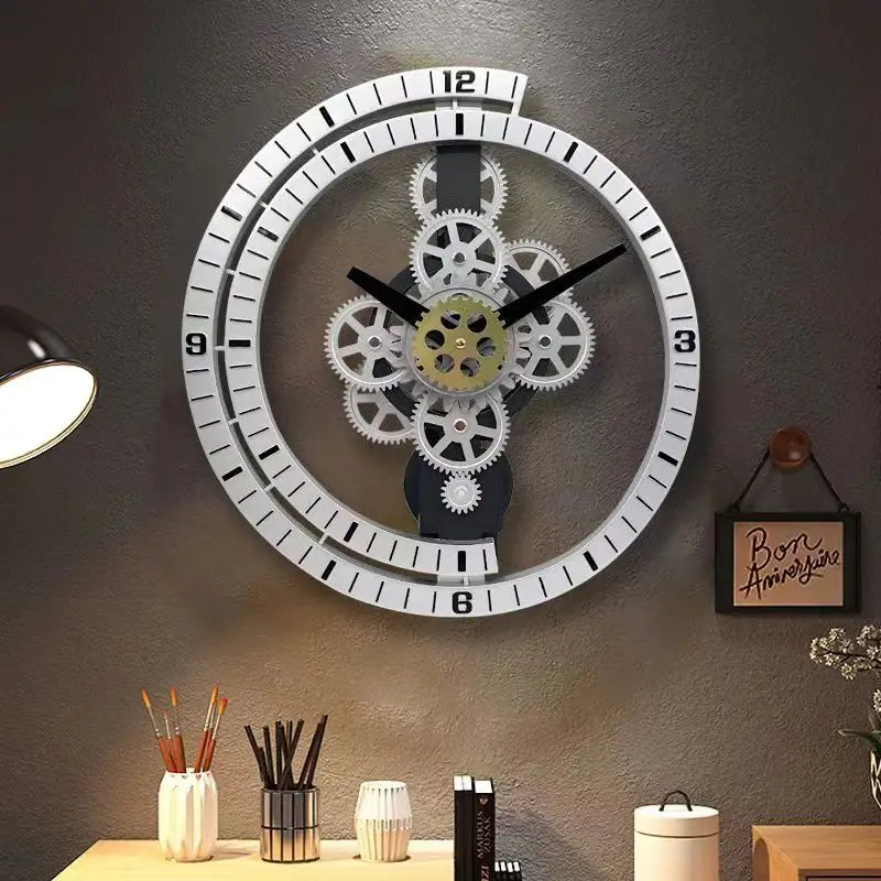 Industrial Gear Rotating Wall Clock, Silent Clock, Modern Design,Home Living Room,European Office Art Wall Decoration Horologe