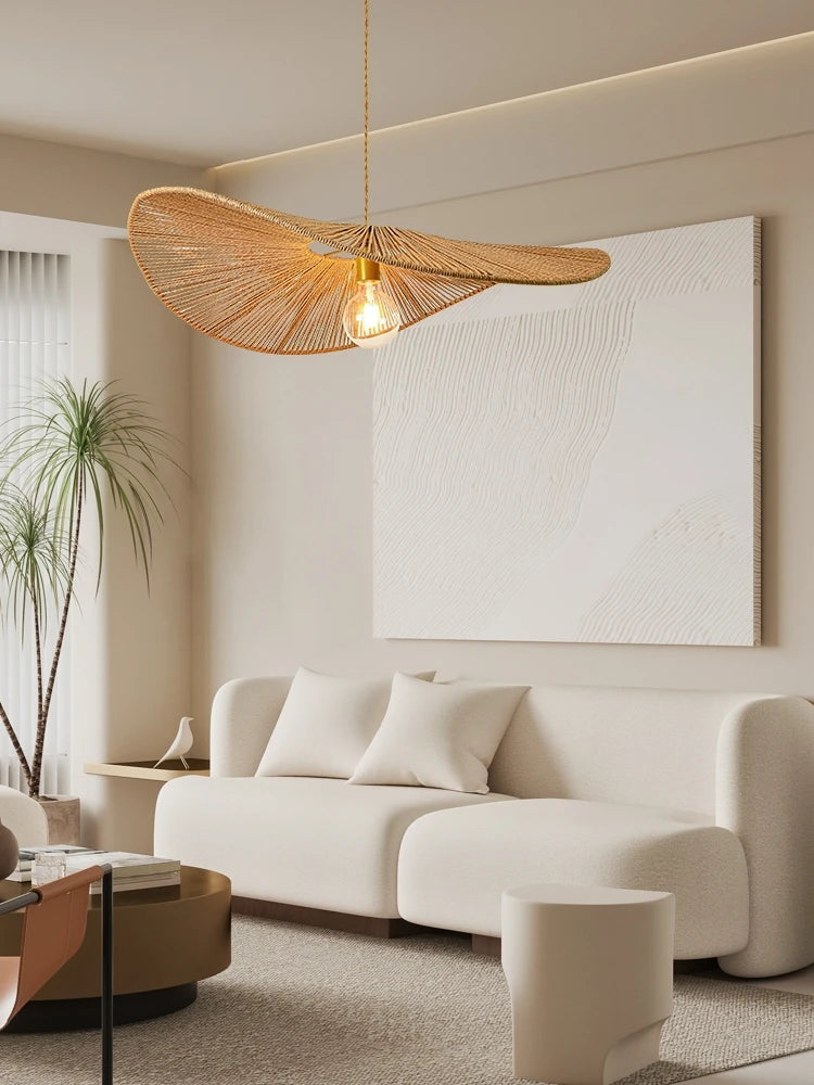lustre nordique en paille pour décoration moderne et élégante - vue 3 sur 9