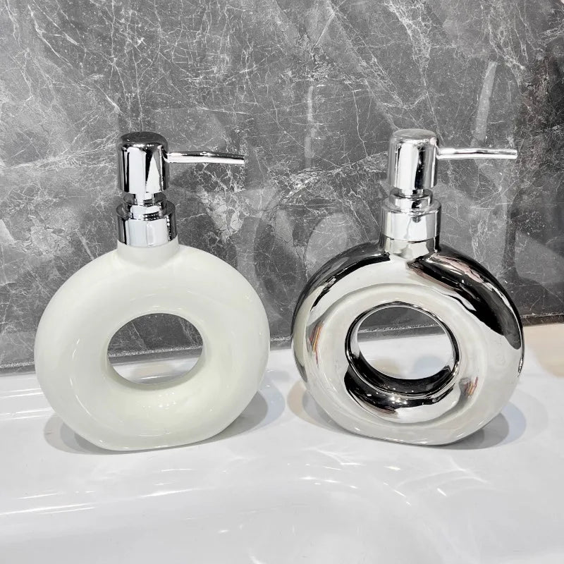 distributeur de savon céramique abstrait design pratique pour salle de bain - vue 4 sur 10
