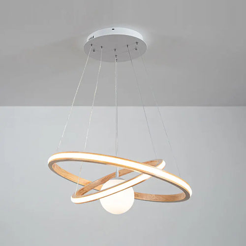 lustre en bois moderne avec anneaux lumineux et verre