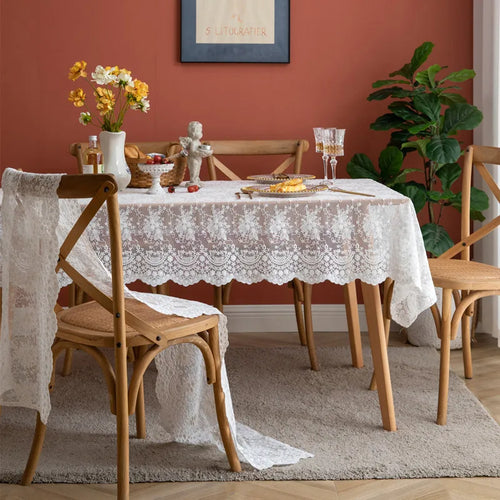 Chemin de table dentelle florale beige style bohème - vue 4 sur 7