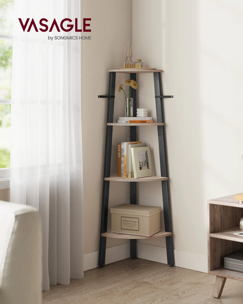 VASAGLE Corner Shelf Unit, 4-Tier Corner Shelf, Ladder Shelf for Living Room, Bookshelf or Plant Stand, Industrial Accent - vue 2 sur 8