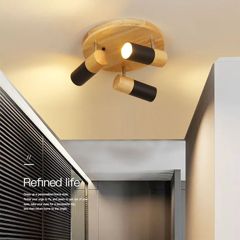 plafonnier led rotatif en bois design nordique multi-têtes décoratif d'intérieur - vue 3 sur 10