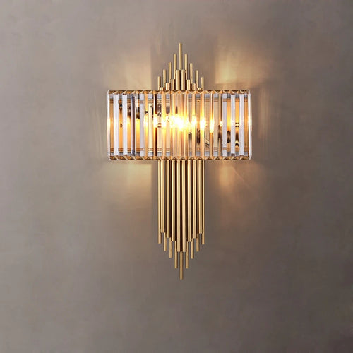 Design-Wandleuchte aus Kristall und goldfarbenem Edelstahl - vue 3 sur 23
