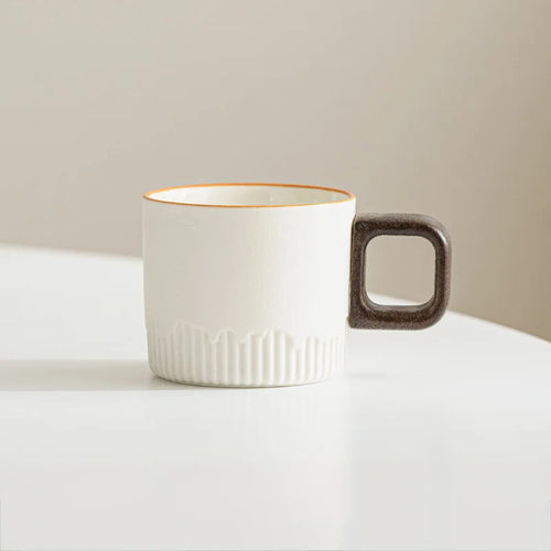 Tasse café céramique vintage anse bois artisanale