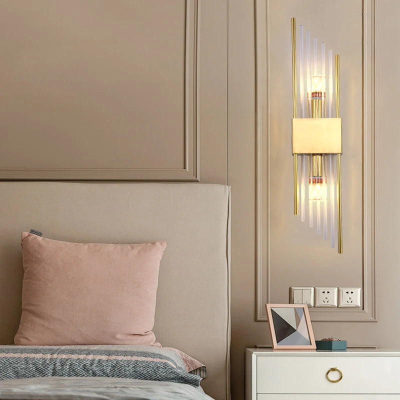Moderne Wandleuchte mit zwei Köpfen aus goldfarbenem Kristall LED - vue 4 sur 8