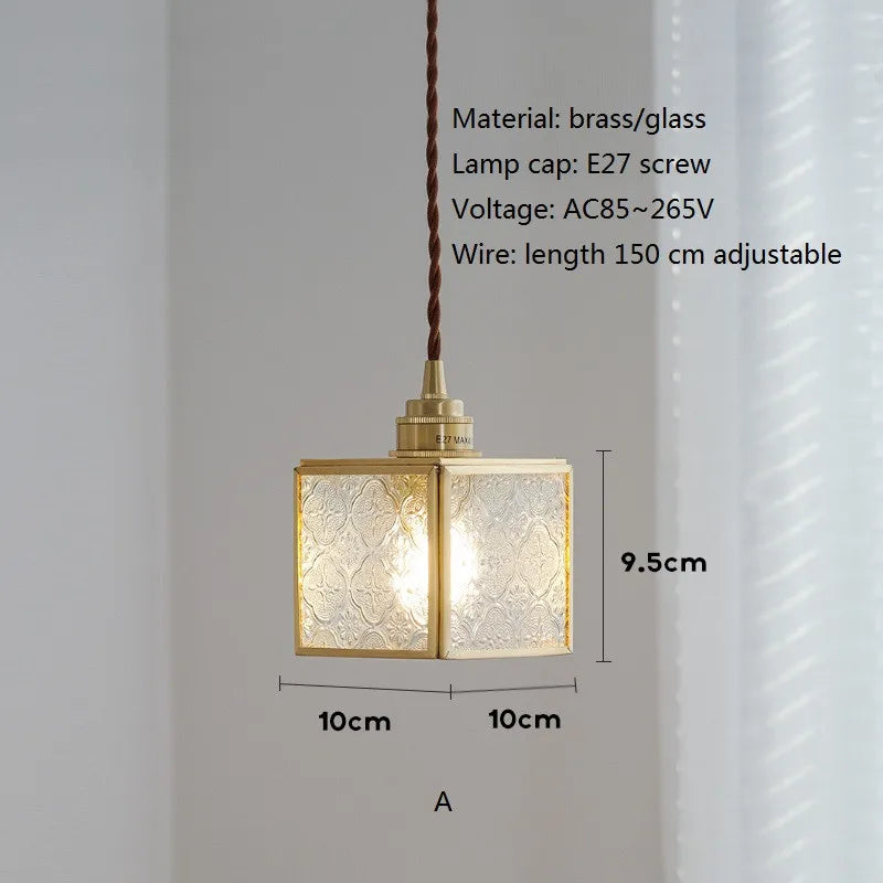 Vintage-Pendelleuchte aus Kupfer mit Glas für Innenbeleuchtung