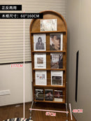 Adjustable solid wood full body mirror, magazine bookshelf mirror, floor standing retro with wheel fitting mirror
