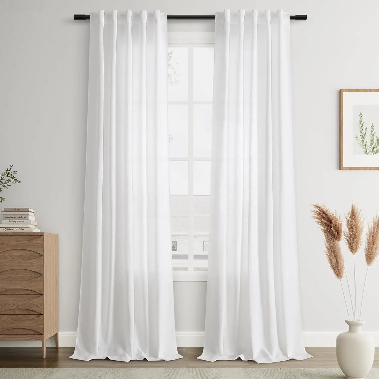 Voilage effet lin extra long fenêtres plafond haut - vue 4 sur 10