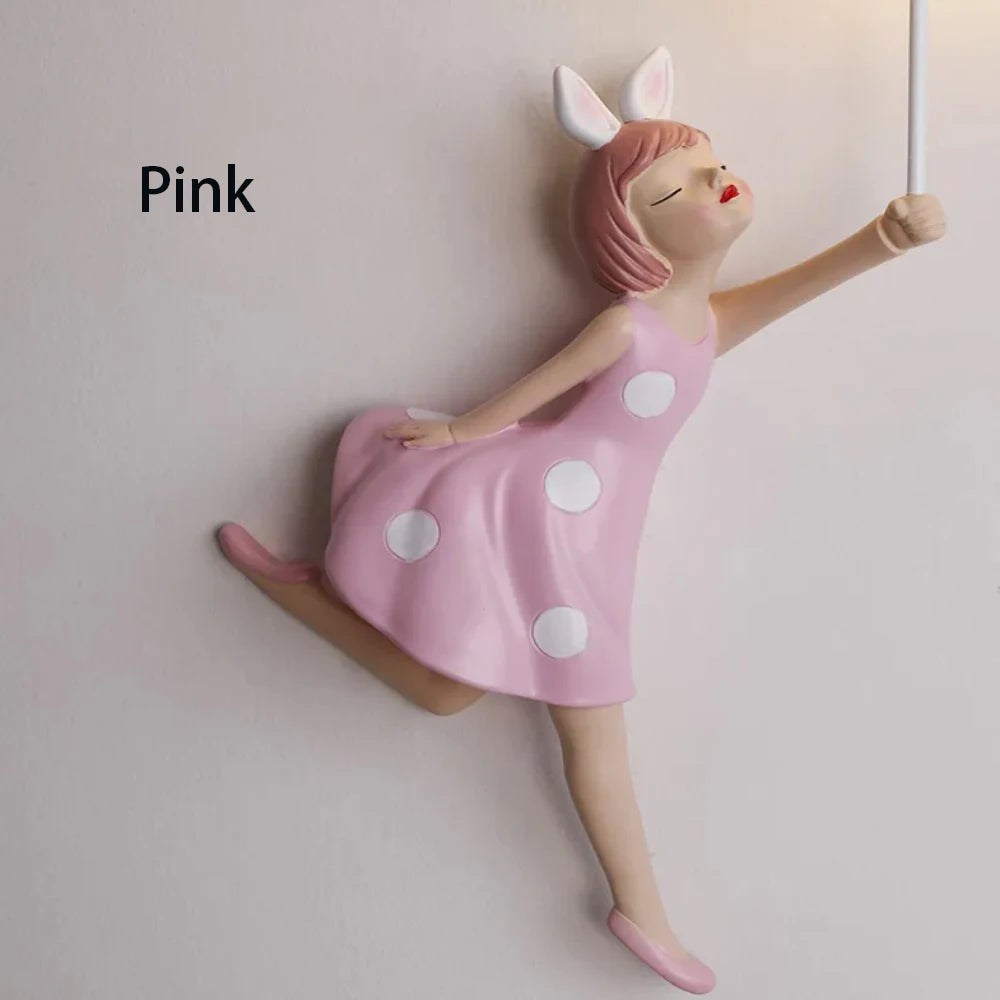 Cadeau résine rose fille applique décorative chambre de princesse Applique murale LED mignon chambre d'enfants appliques éclairage intérieur - vue 6 sur 8