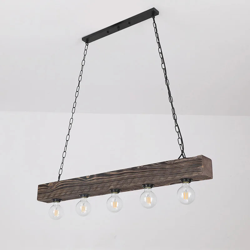 5 têtes Vintage en bois massif lustre créatif Style industriel Restaurant salon Hot Pot boutique Bar café suspension lumière - vue 6 sur 7
