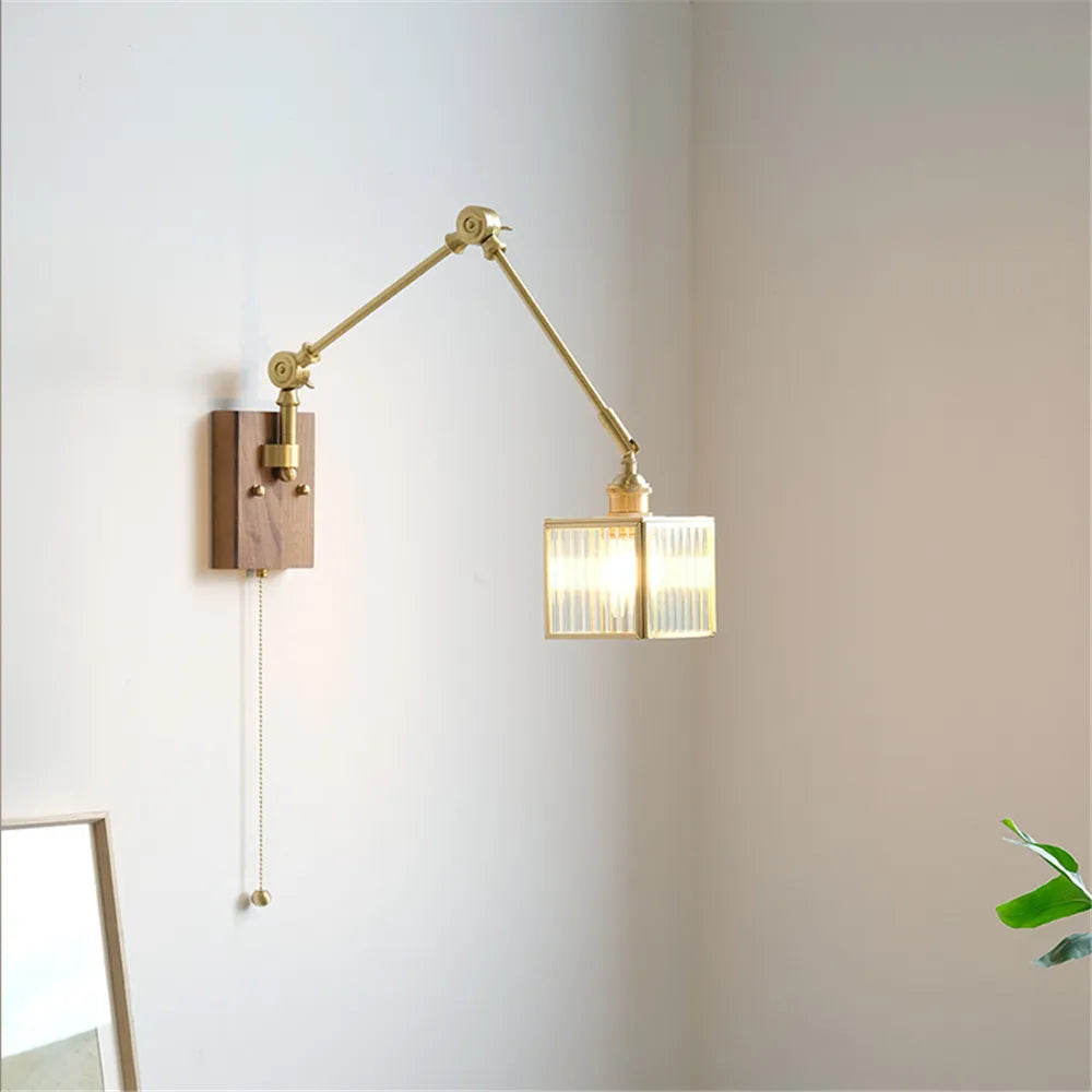 Retro-Wandleuchte mit schwenkbarem Arm und Glas-Lampenschirm - vue 3 sur 9