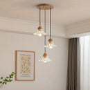 Moderner nordischer LED-Kronleuchter aus Holz und Glas im japanischen Stil