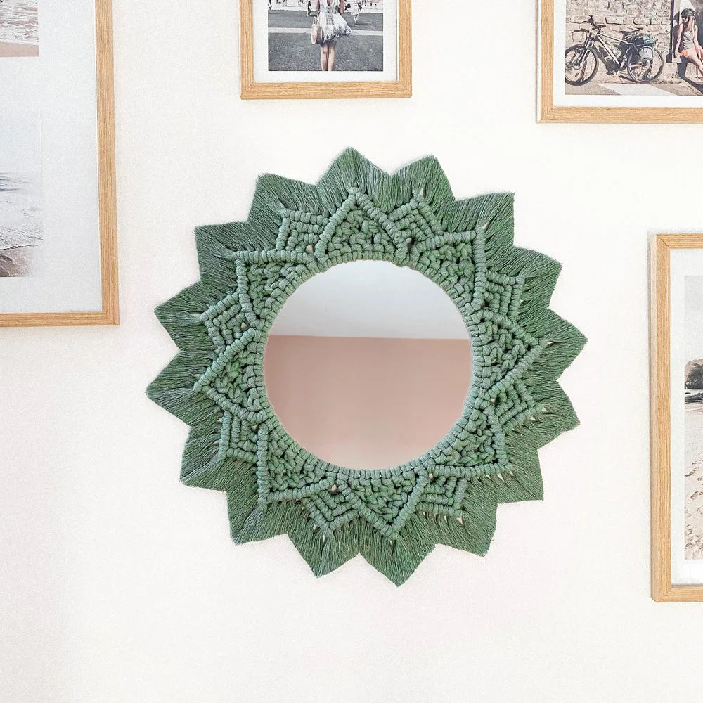 miroir rond en macramé style bohème pour décoration murale - vue 6 sur 19