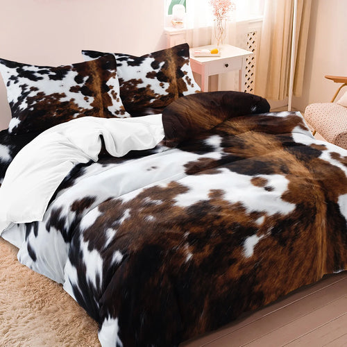 housse de couette 3 pièces en cuir de yak imprimé vache marron et noir