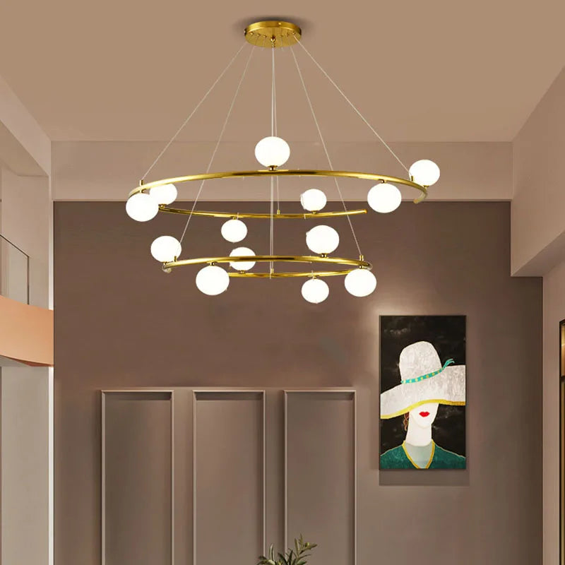 lustre moderne avec 13 boules de verre pour hôtel fil réglable - vue 3 sur 7