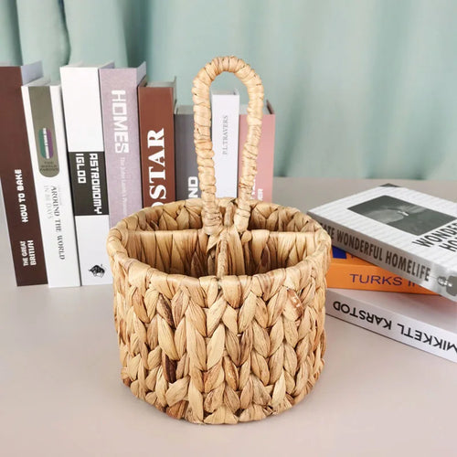Wicker Flatware Organizer, Hand Woven Water Hyacinth Cutlery Holder for Countertop with Handle - vue 2 sur 6
