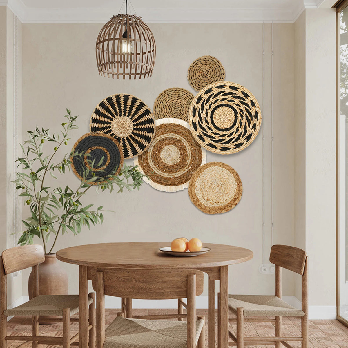 7 Pack Boho Wall Basket Decor, Hanging Woven Wall Basket Decor, Seagrass Rattan Wicker Boho Wall Decor, Round Wall Art