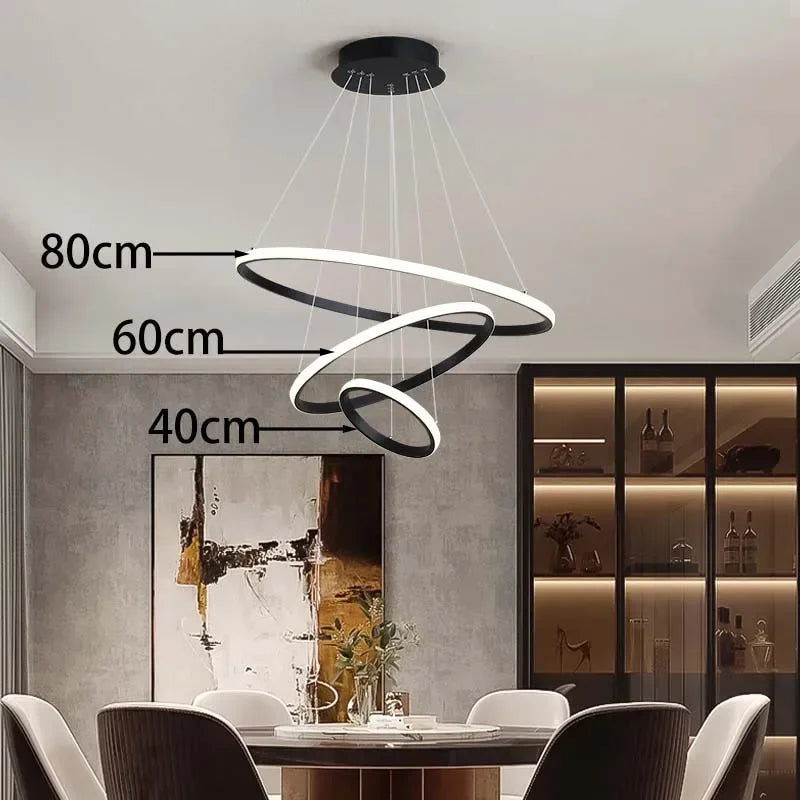 lustre moderne rond à trois cercles design élégant - vue 8 sur 13