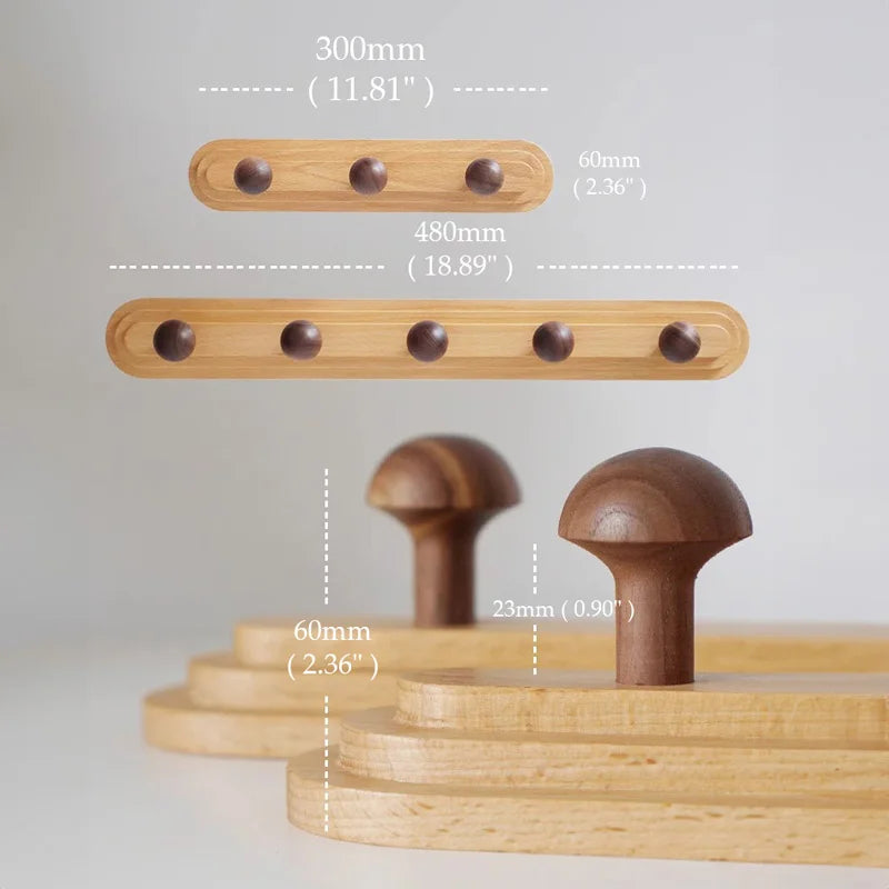 Walnut wood solid mushroom shape No holes, Minimalist wabi-sabi, Bag key Card Coat Cap, Wall Storage hook for bedroom, entrance - vue 5 sur 8