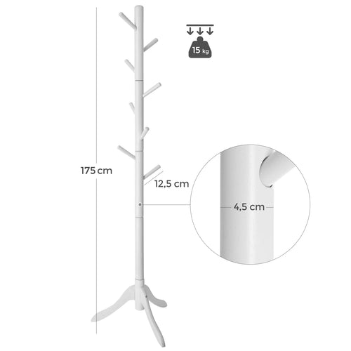 VASAGLE Standing Coat Rack, Solid Wood Coat Rack, Tree-Shaped Coat Rack with 8 Hooks, 3 Height Options, for Clothes, Hats, Bags - vue 7 sur 7