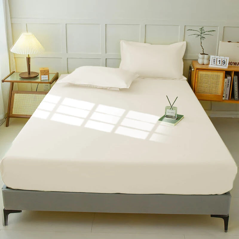 Waterproof Fitted Sheet Bedding Cover Bed Cloth Solid Color Mattress ,Soft Breathable Noiseless Bed Cover Deep Pocket Large size - vue 9 sur 14