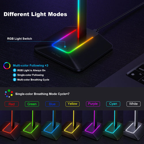 link dream support casque jeu rgb usb type-c pc bureau