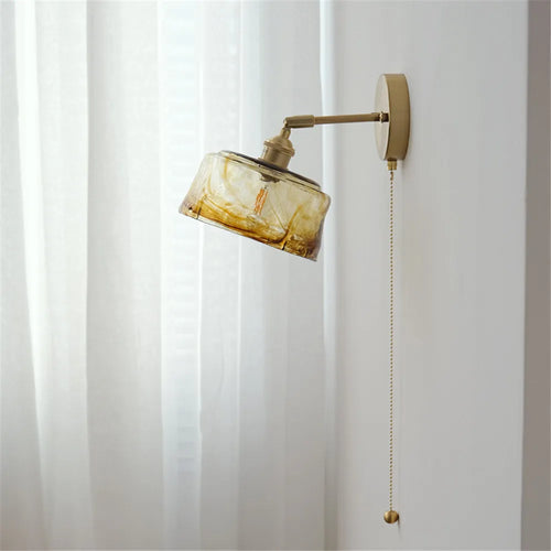 Retro Wandleuchte drehbar aus Glas und Kupfer mit Schalter - vue 6 sur 9