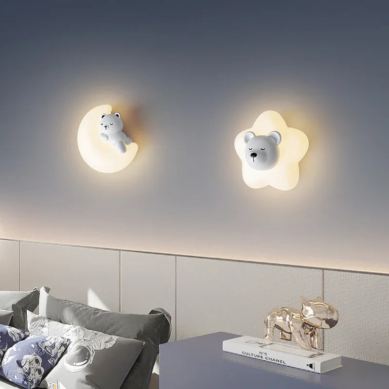 applique murale led étoile lune ours lapin minimaliste moderne - vue 4 sur 10