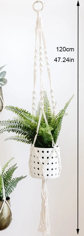 support de plante en macramé suspendu fait main en coton naturel - vue 21 sur 23