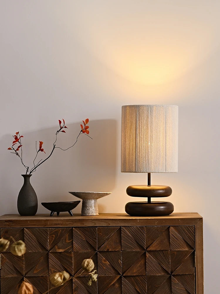 lampe de table japonaise bois massif rétro - vue 7 sur 8
