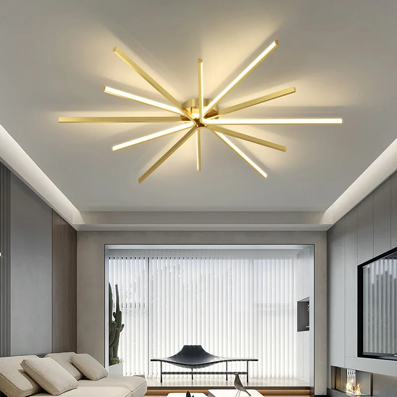 plafonnier led design moderne en laiton doré température gradable - vue 2 sur 11