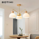 lustre botimi en bois avec abat-jour en verre 3 lumières 5 leds incluses