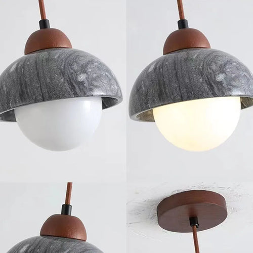 Moderne Pendelleuchte aus Stein und Holz für den Innenbereich - vue 6 sur 9