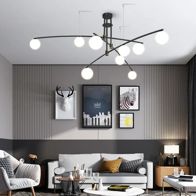 lustre moderne nordique en verre avec luminaire suspendu en fer - vue 7 sur 10