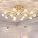 lustre nordique de luxe en cristal avec fleur en verre led