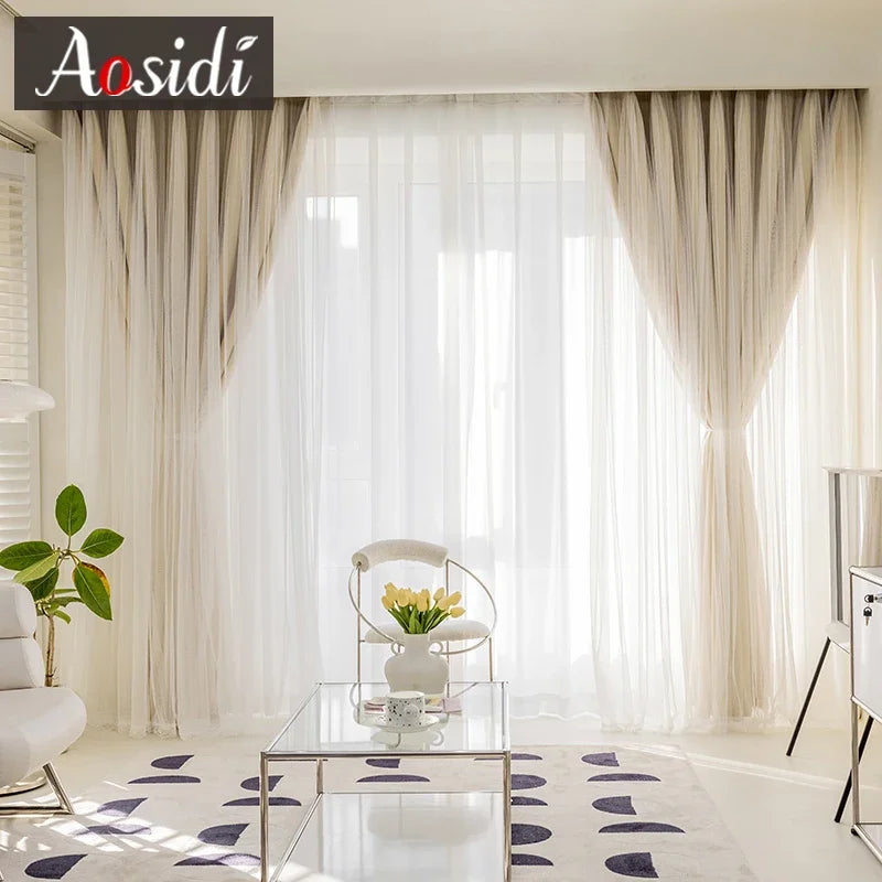 Rideau occultant double couche style japonais pour chambre