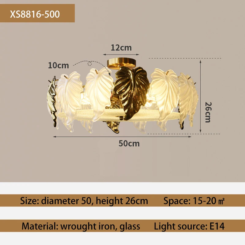 LED-Deckenleuchte im französischen Vintage-Design mit Glasblättern